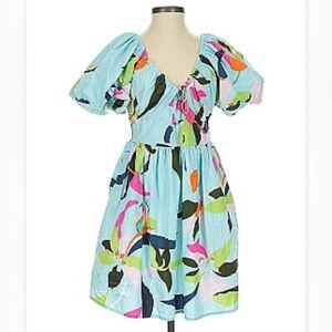 A New Day 100% cotton smocked back balloon sleeves dress Sz S nwot. #001